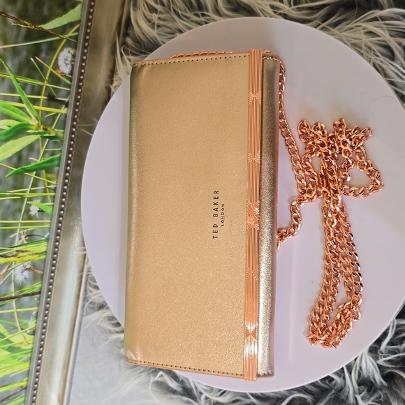 Ted Baker Natalie Leather Matinee Wallet Rose Gold Chain Crossbody - Picture 5 of 11